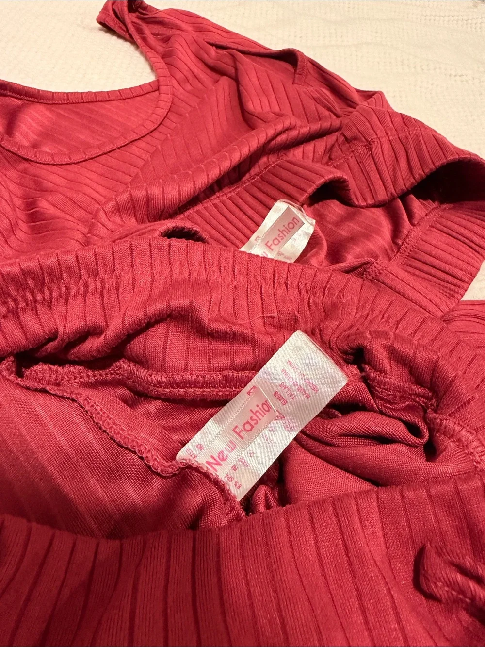 New Mix Ribbed Crop Tank and Drawstring Shorts Set in Red